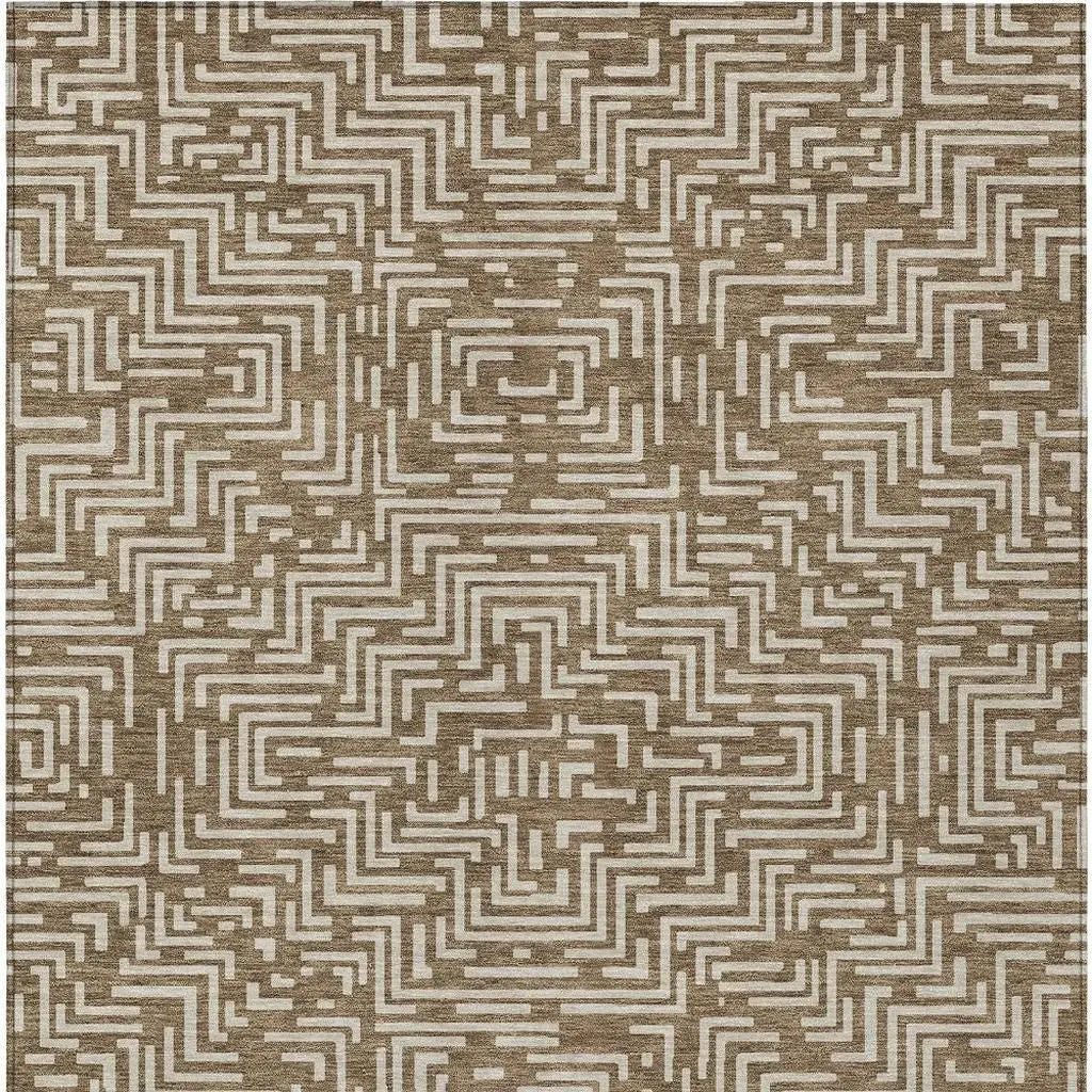 3' X 5' Brown And Gray Geometric Washable Indoor Outdoor Area Rug Homeroots Outdoor