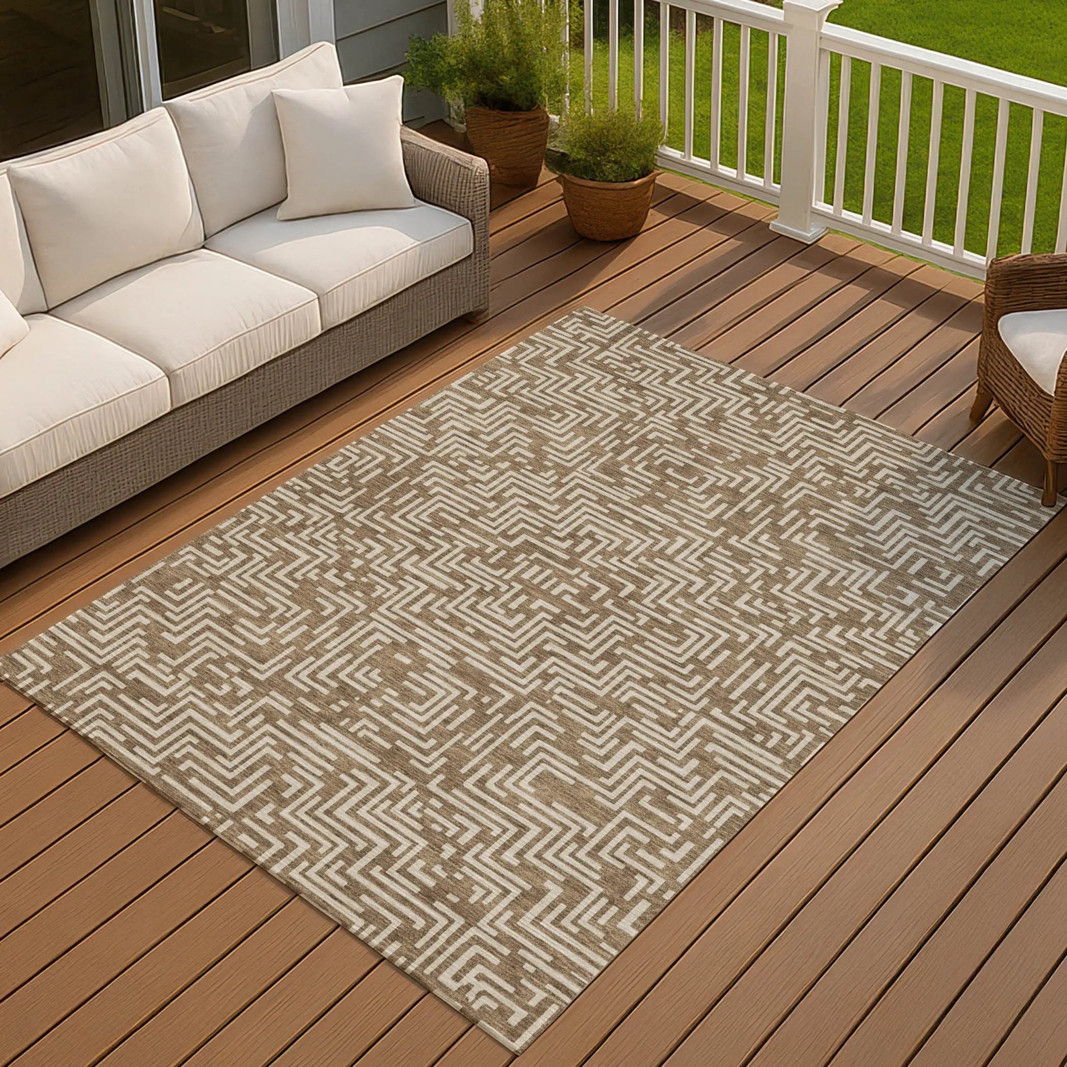 3' X 5' Brown And Gray Geometric Washable Indoor Outdoor Area Rug Homeroots Outdoor