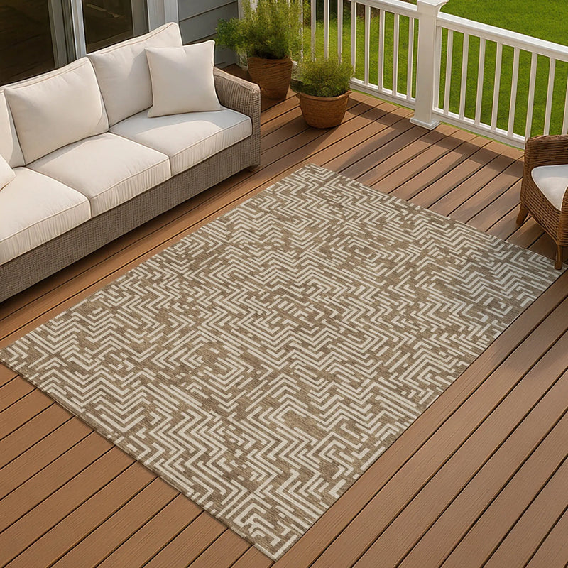 3' X 5' Brown And Gray Geometric Washable Indoor Outdoor Area Rug Homeroots Outdoor