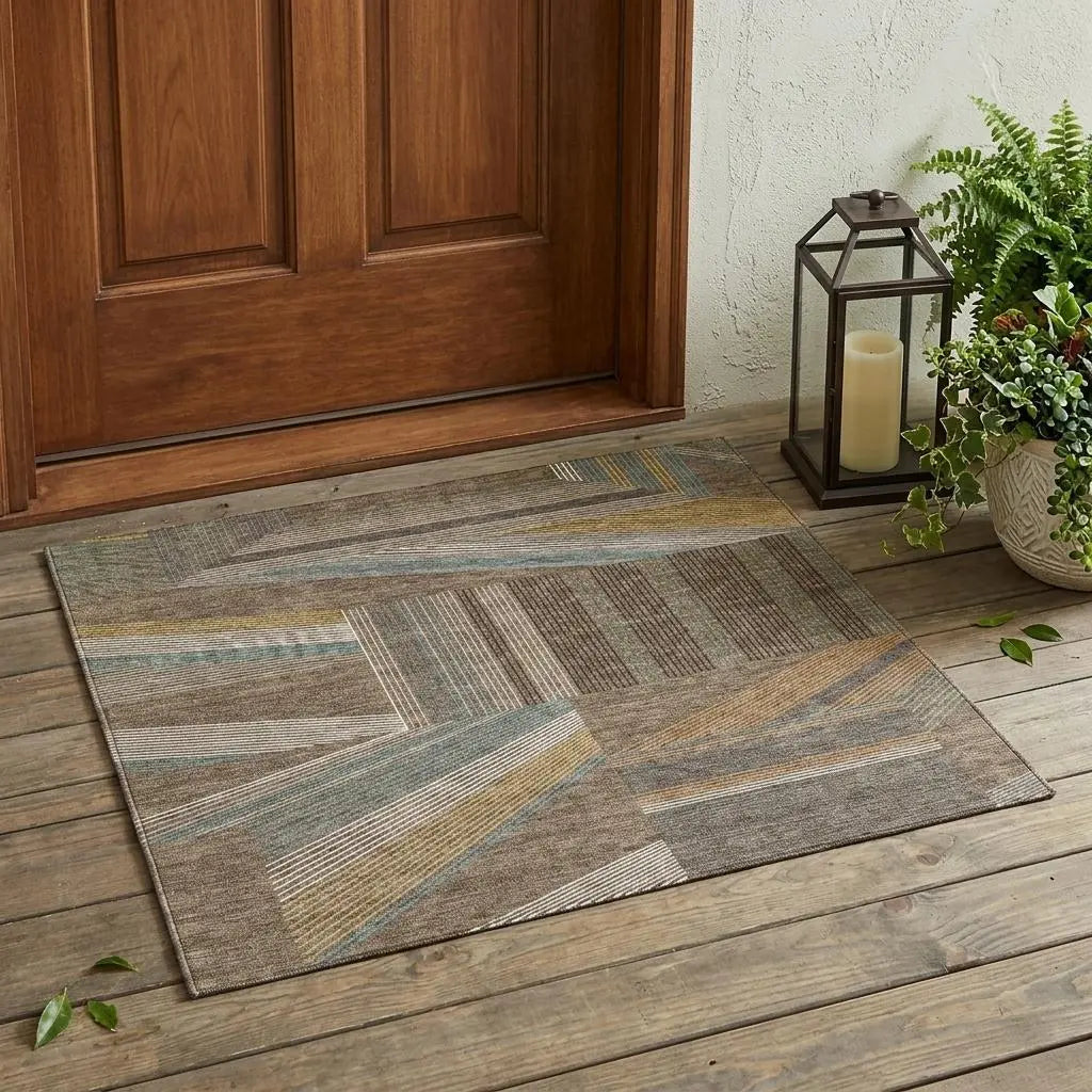 3' X 5' Brown And Gray Geometric Washable Indoor Outdoor Area Rug Homeroots Outdoor