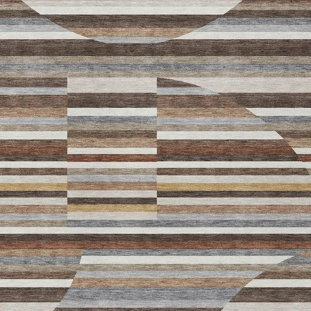 3' X 5' Brown And Gray Striped Washable Indoor Outdoor Area Rug Homeroots Outdoor