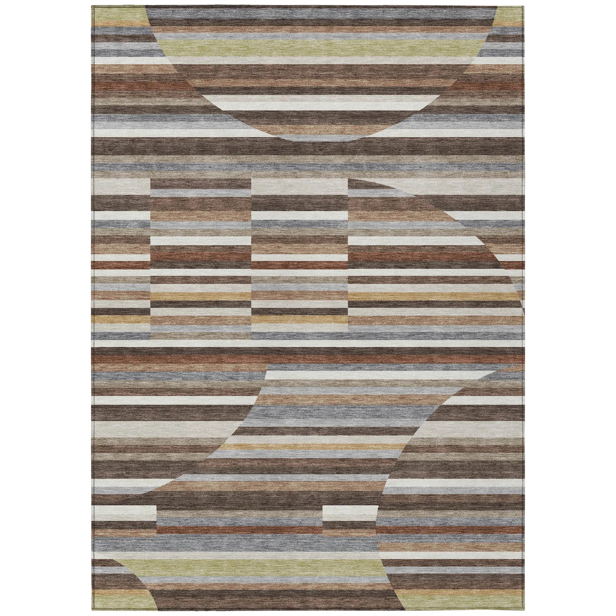 3' X 5' Brown And Gray Striped Washable Indoor Outdoor Area Rug Homeroots Outdoor