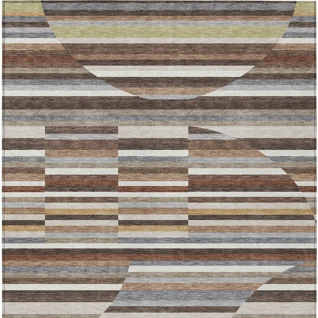 3' X 5' Brown And Gray Striped Washable Indoor Outdoor Area Rug Homeroots Outdoor