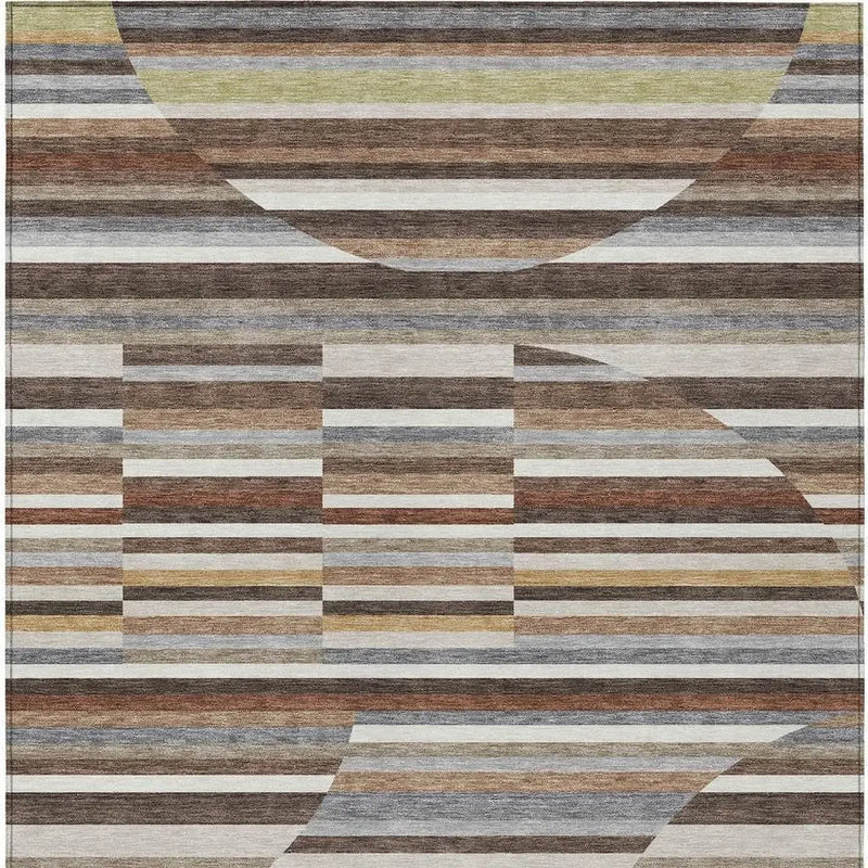 3' X 5' Brown And Gray Striped Washable Indoor Outdoor Area Rug Homeroots Outdoor