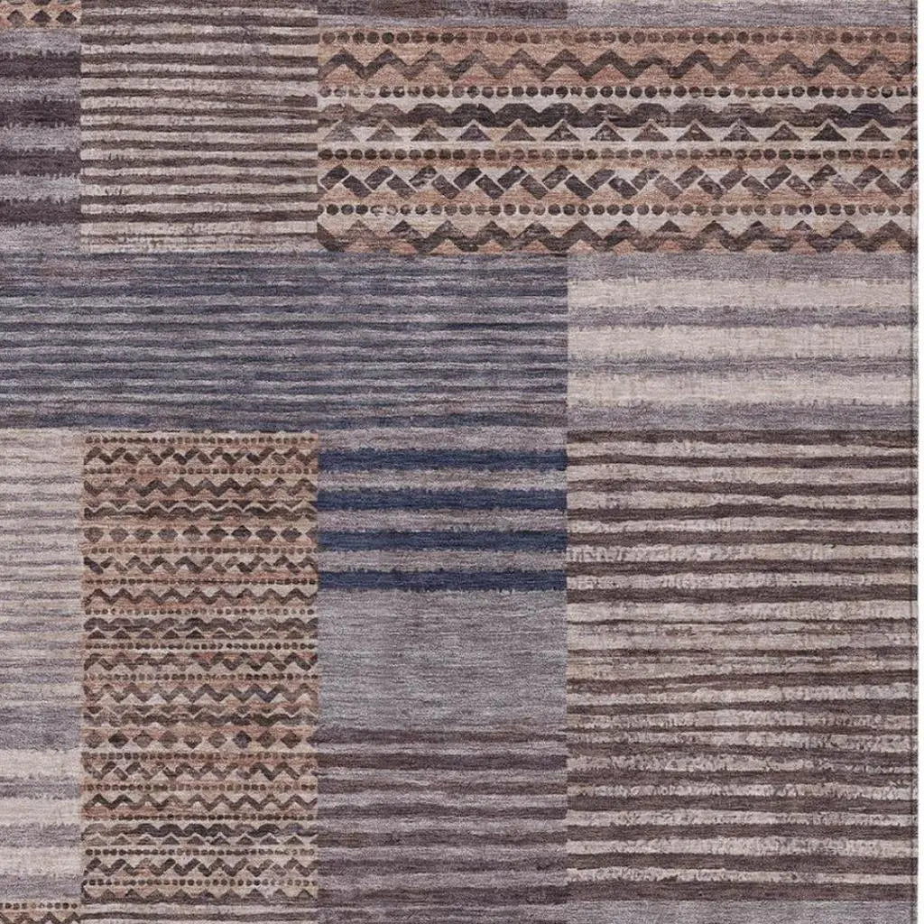 3' X 5' Brown And Gray Striped Washable Indoor Outdoor Area Rug Homeroots Outdoor