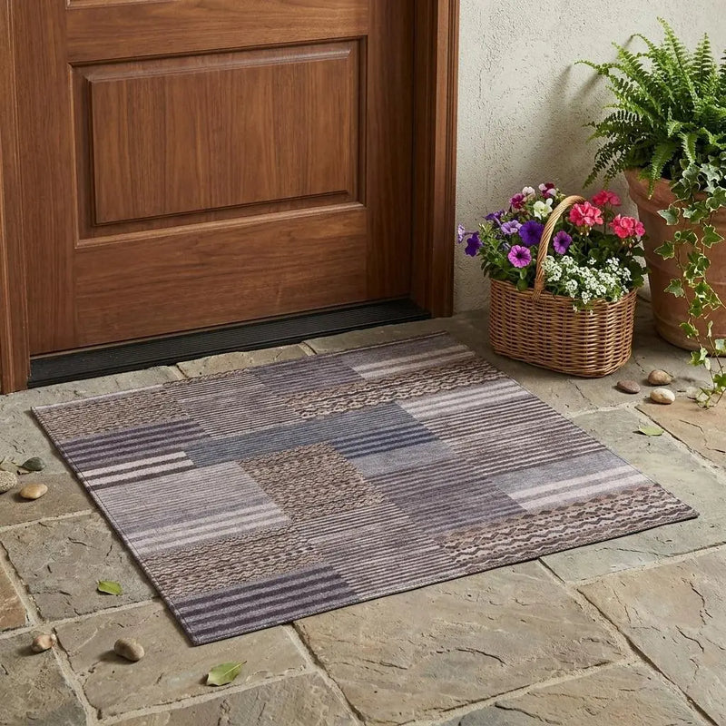 3' X 5' Brown And Gray Striped Washable Indoor Outdoor Area Rug Homeroots Outdoor