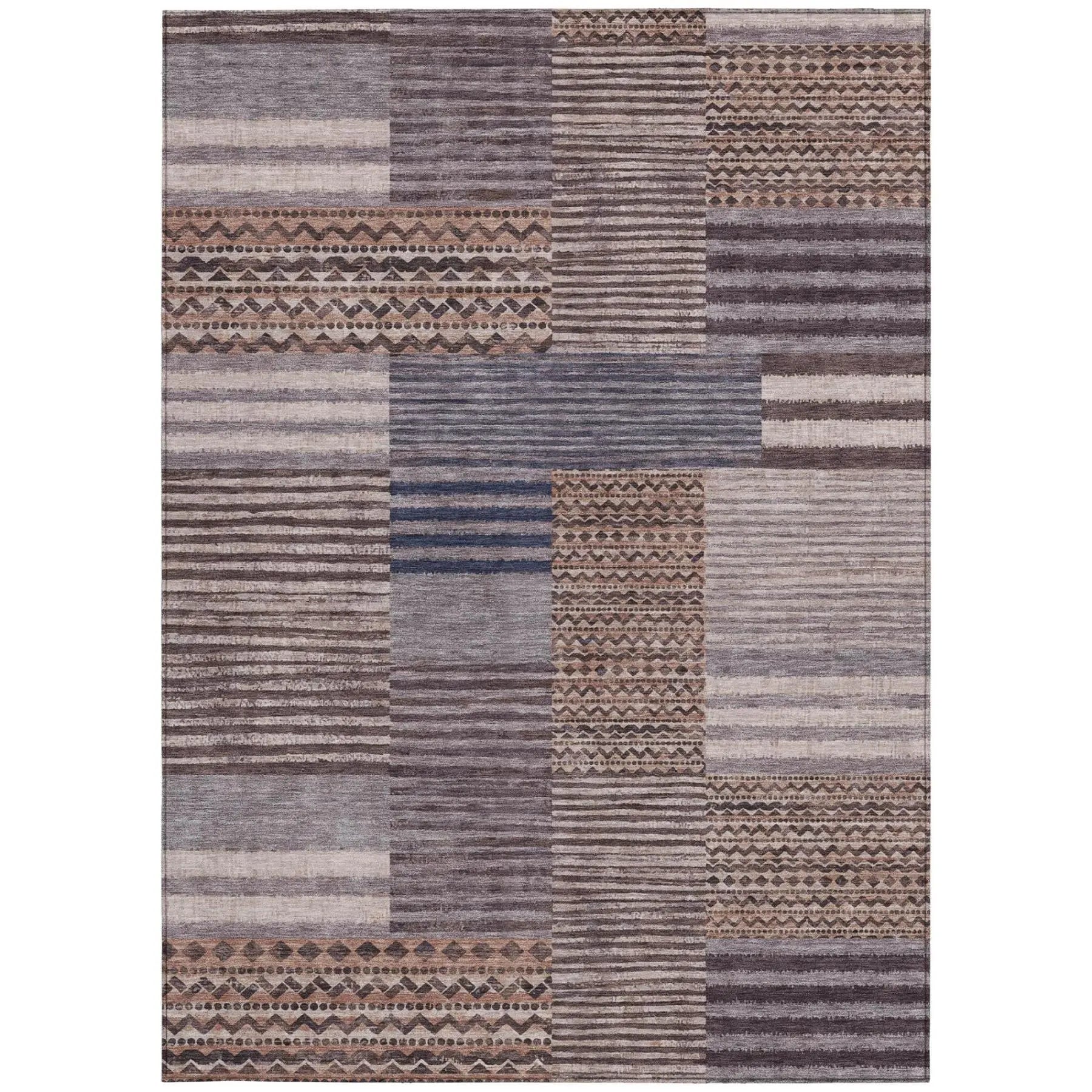 3' X 5' Brown And Gray Striped Washable Indoor Outdoor Area Rug Homeroots Outdoor