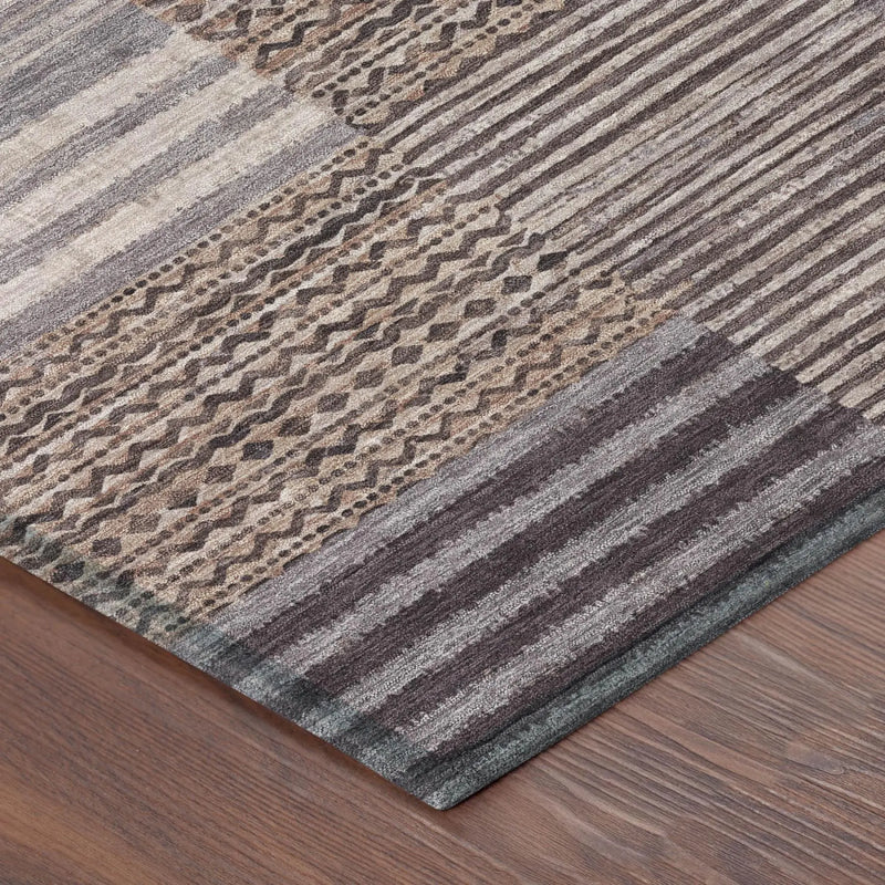 3' X 5' Brown And Gray Striped Washable Indoor Outdoor Area Rug Homeroots Outdoor