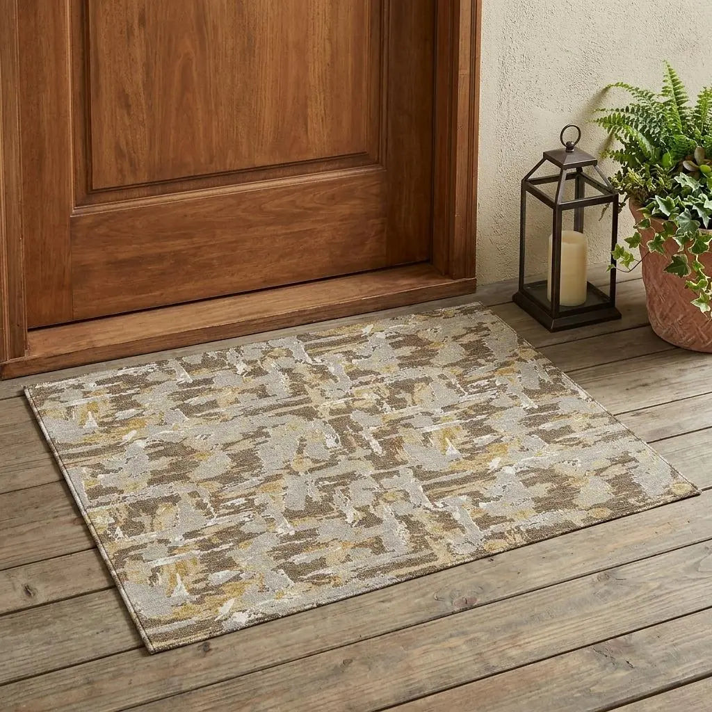 3' X 5' Brown And Ivory Abstract Washable Indoor Outdoor Area Rug Homeroots Outdoor