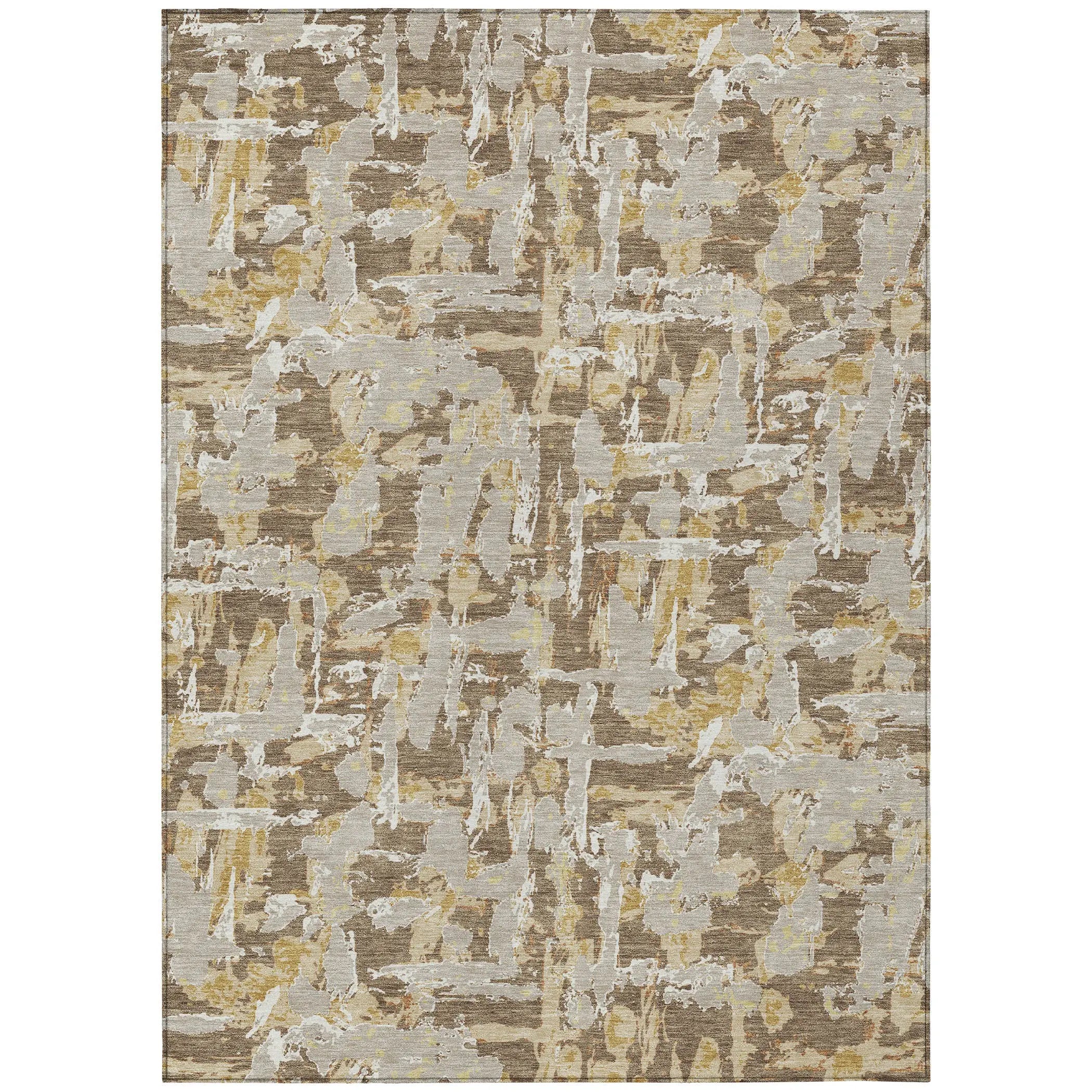3' X 5' Brown And Ivory Abstract Washable Indoor Outdoor Area Rug Homeroots Outdoor