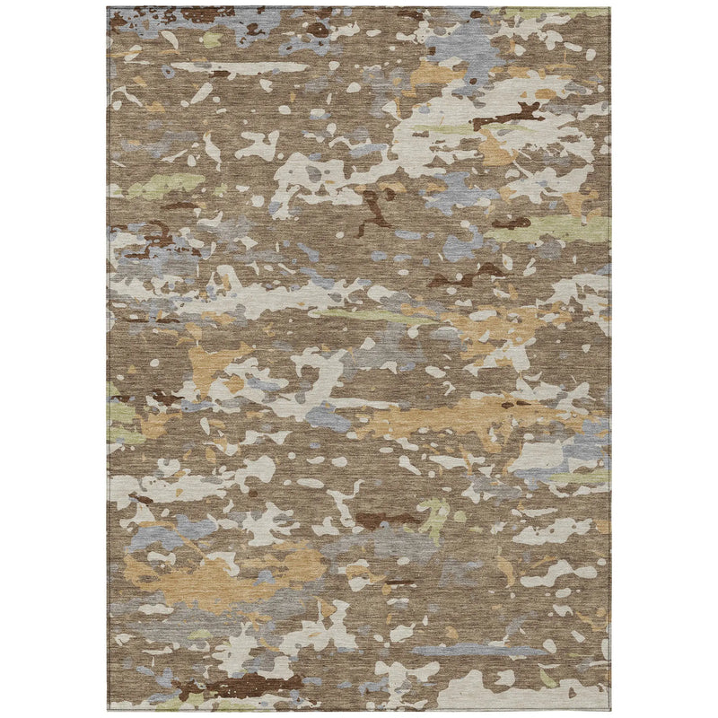 3' X 5' Brown And Ivory Abstract Washable Indoor Outdoor Area Rug Homeroots Outdoor