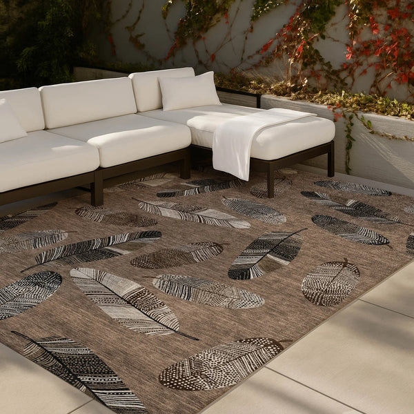 3' X 5' Brown And Ivory Botanical Leaves Washable Indoor Outdoor Area Rug Homeroots Outdoor