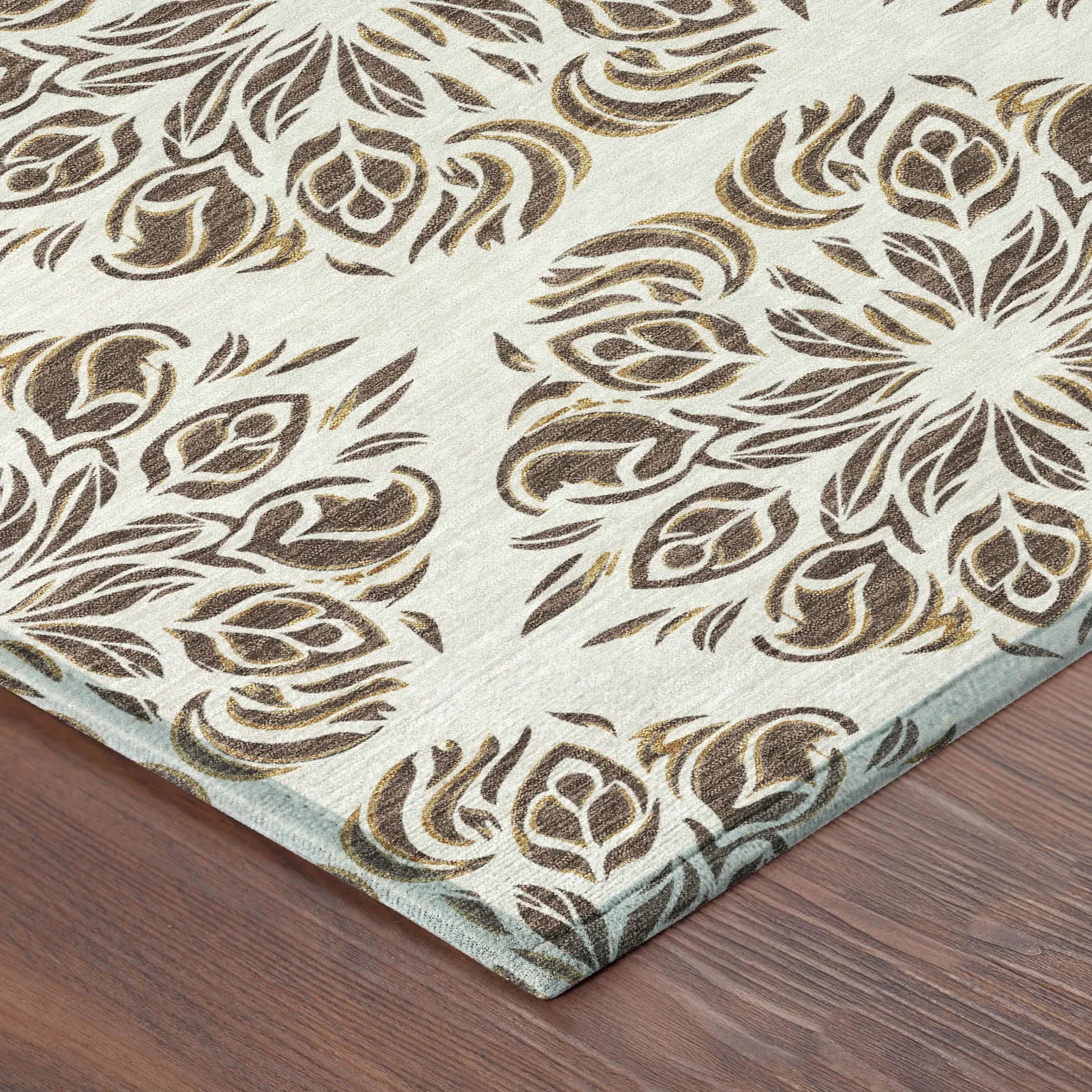 3' X 5' Brown And Ivory Damask Washable Indoor Outdoor Area Rug Homeroots Outdoor
