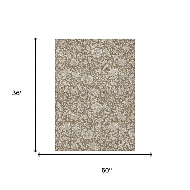 Beige floral patterned cotton tablecloth, 36"x60", perfect for rustic or modern dining settings.