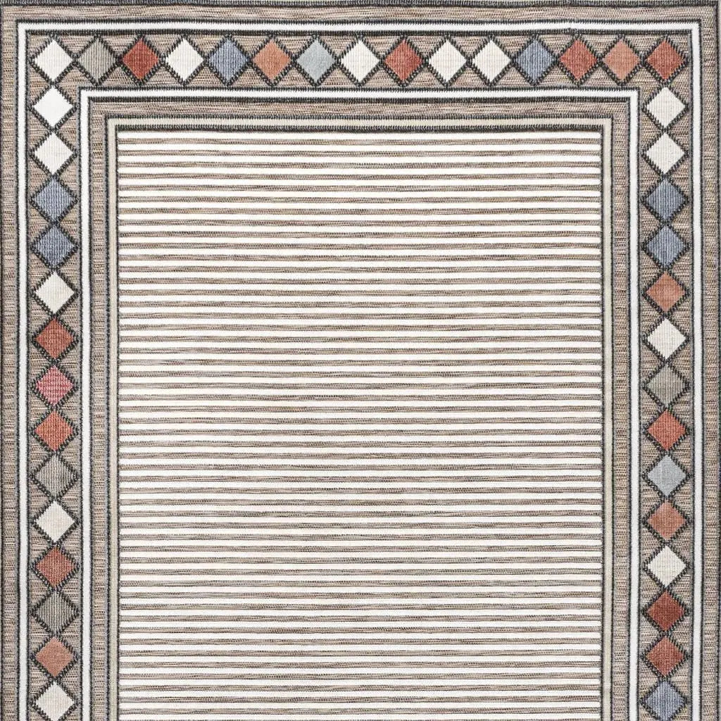 3' X 5' Brown And Ivory Geometric Indoor Outdoor Area Rug - GreatEagleInc