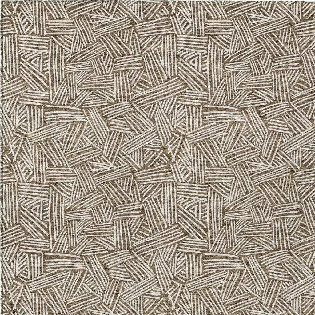 3' X 5' Brown And Ivory Geometric Washable Indoor Outdoor Area Rug Homeroots Outdoor