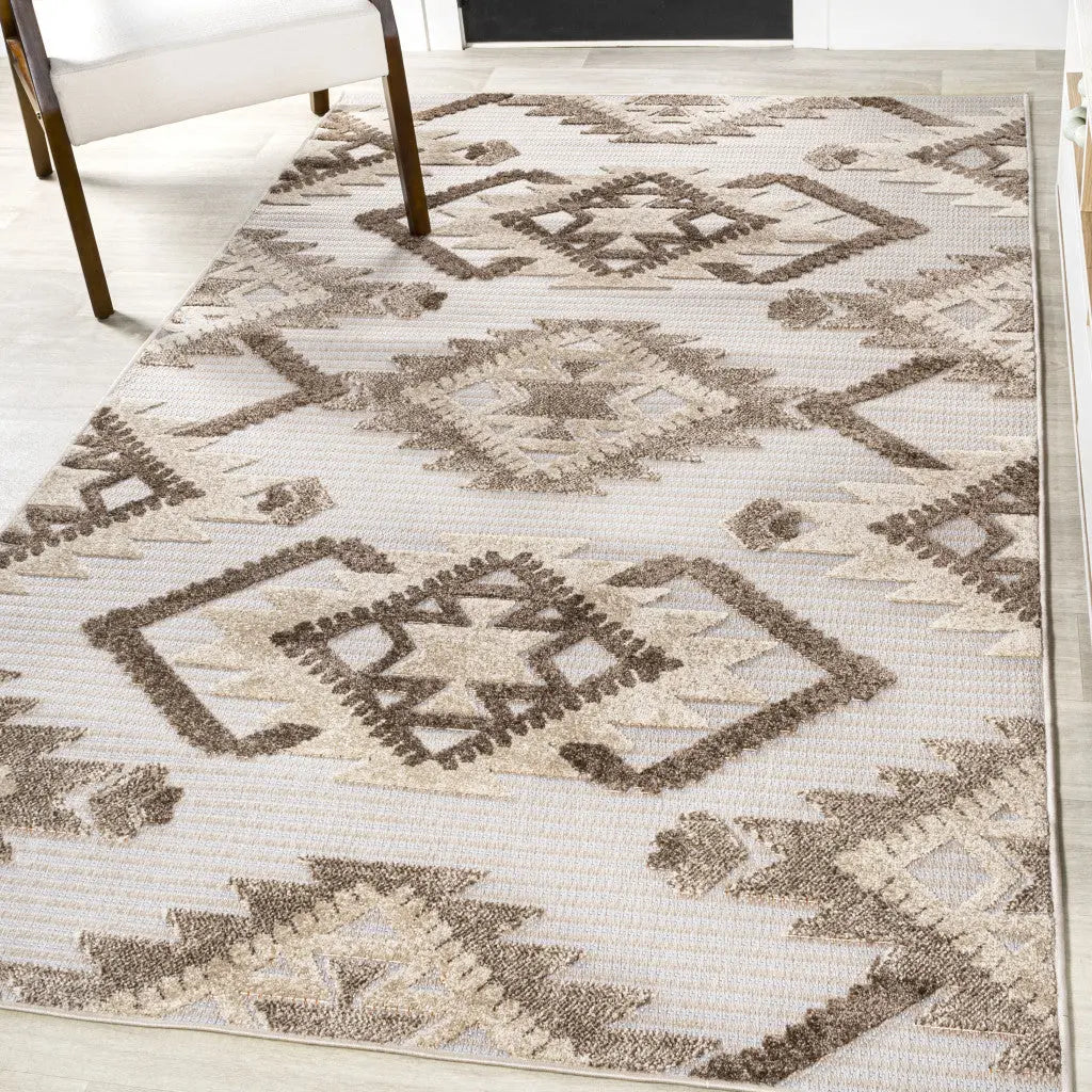 3' X 5' Brown And Ivory Moroccan Indoor Outdoor Area Rug - GreatEagleInc