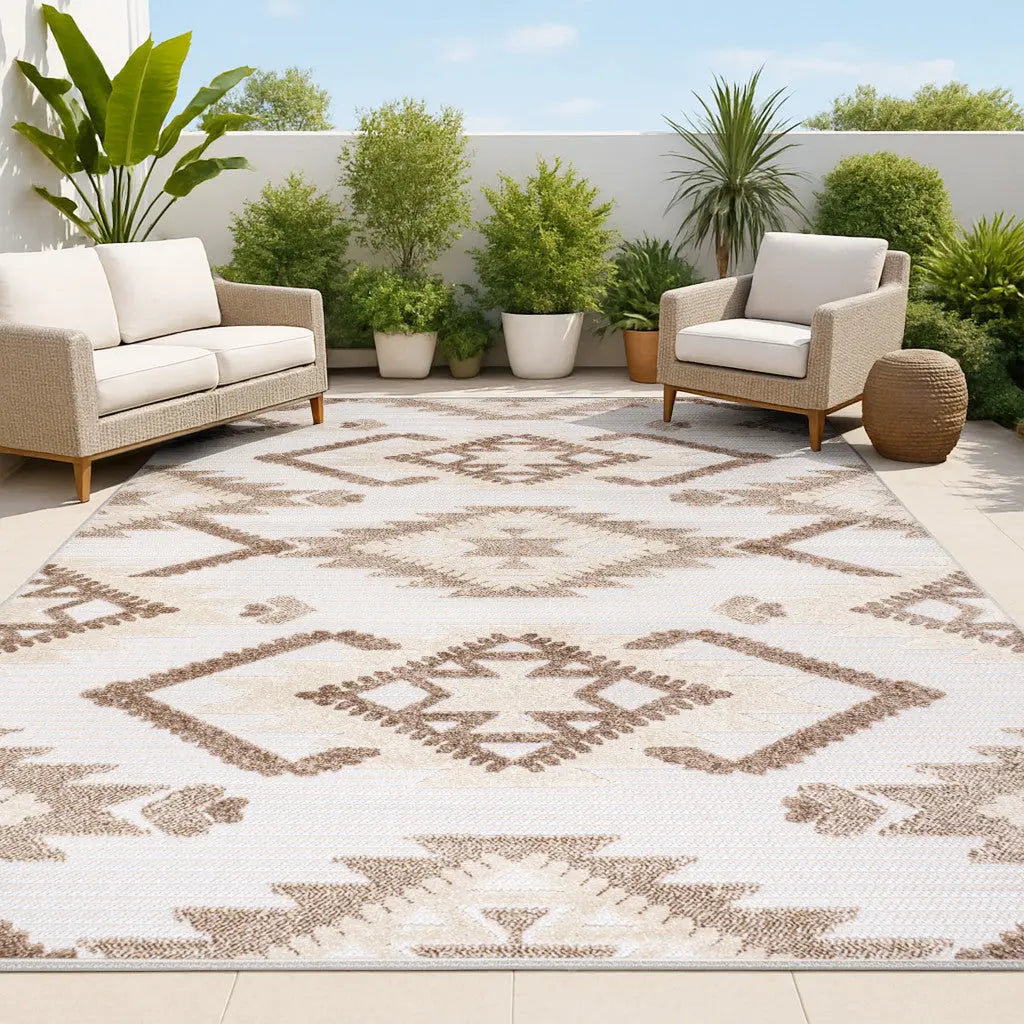3' X 5' Brown And Ivory Moroccan Indoor Outdoor Area Rug - GreatEagleInc