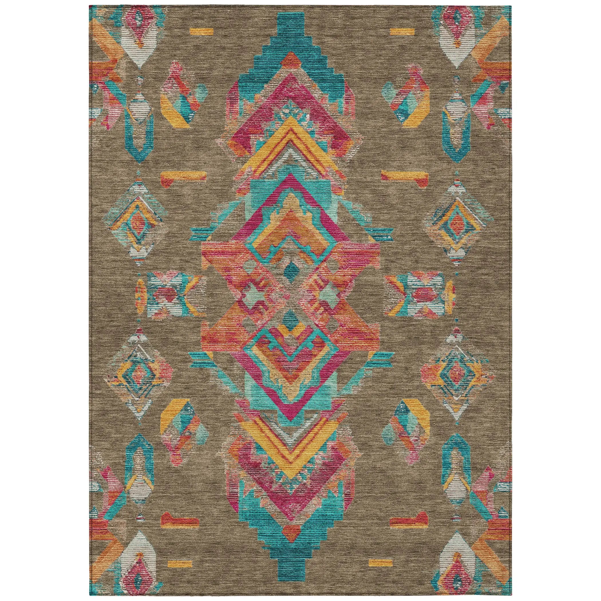 3' X 5' Brown And Ivory Tribal Washable Indoor Outdoor Area Rug Homeroots Outdoor