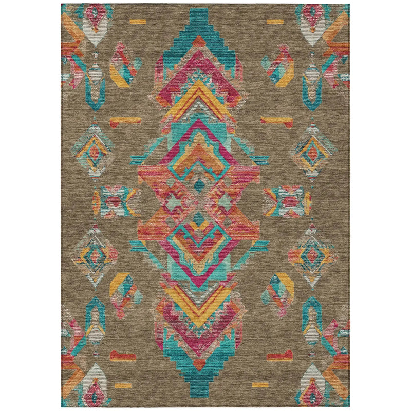 3' X 5' Brown And Ivory Tribal Washable Indoor Outdoor Area Rug Homeroots Outdoor