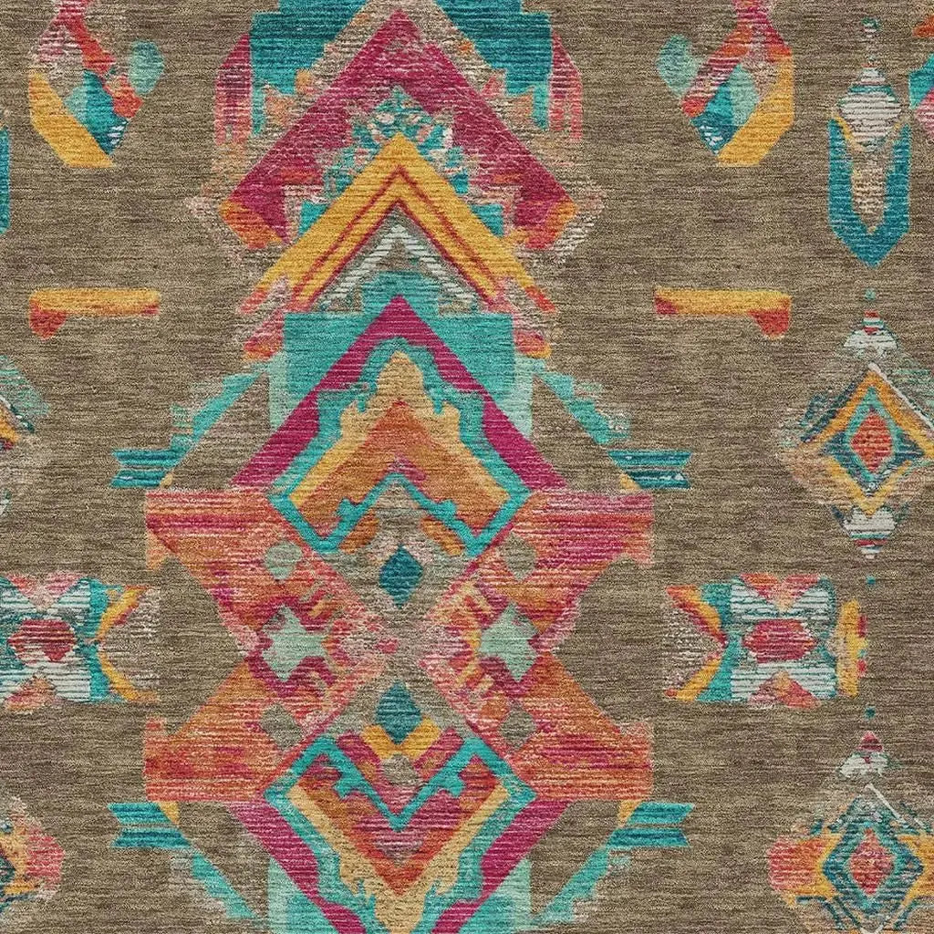 3' X 5' Brown And Ivory Tribal Washable Indoor Outdoor Area Rug Homeroots Outdoor
