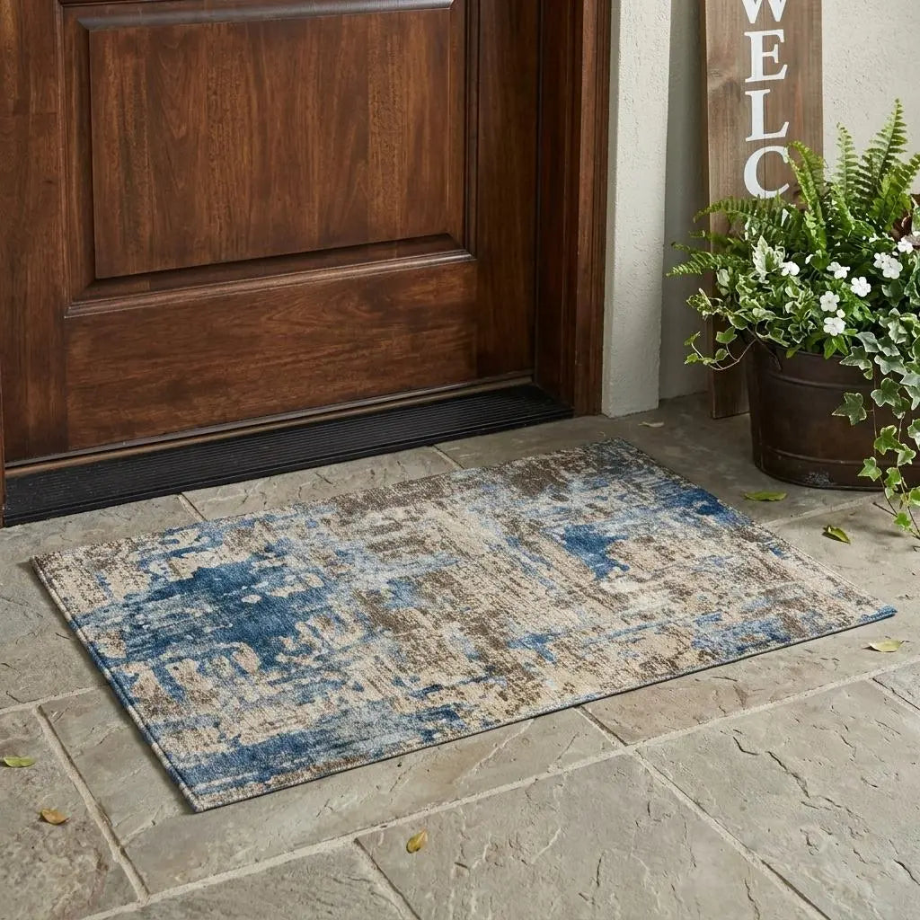 3' X 5' Brown And Khaki Abstract Washable Indoor Outdoor Area Rug Homeroots Outdoor