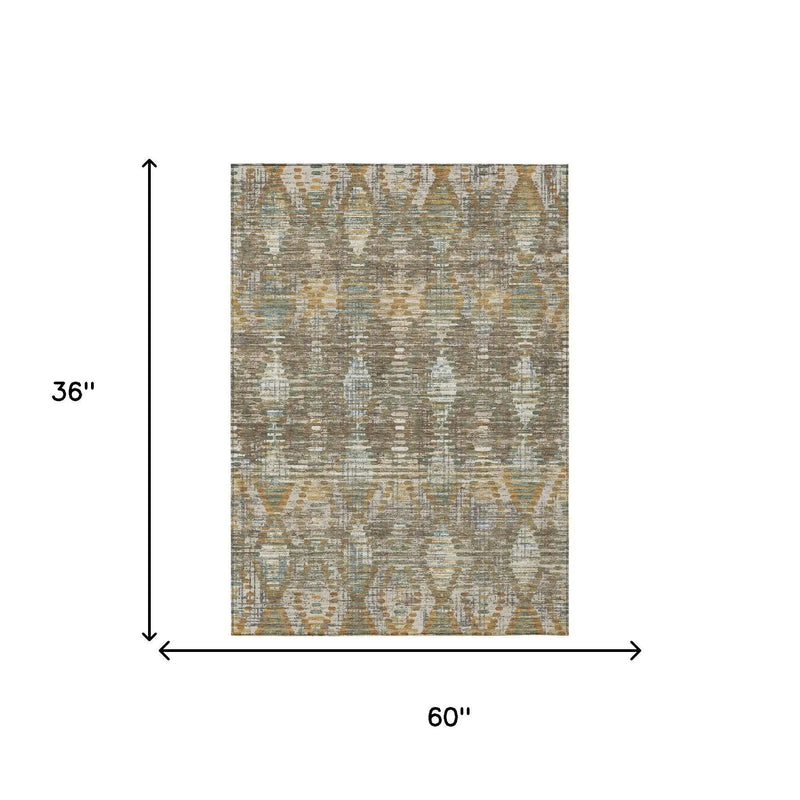 3' X 5' Brown And Khaki Floral Medallion Washable Indoor Outdoor Area Rug Homeroots Outdoor