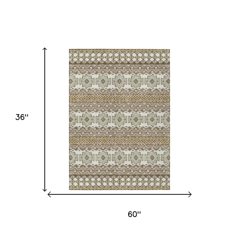 3' X 5' Brown And Khaki Striped Washable Indoor Outdoor Area Rug Homeroots Outdoor