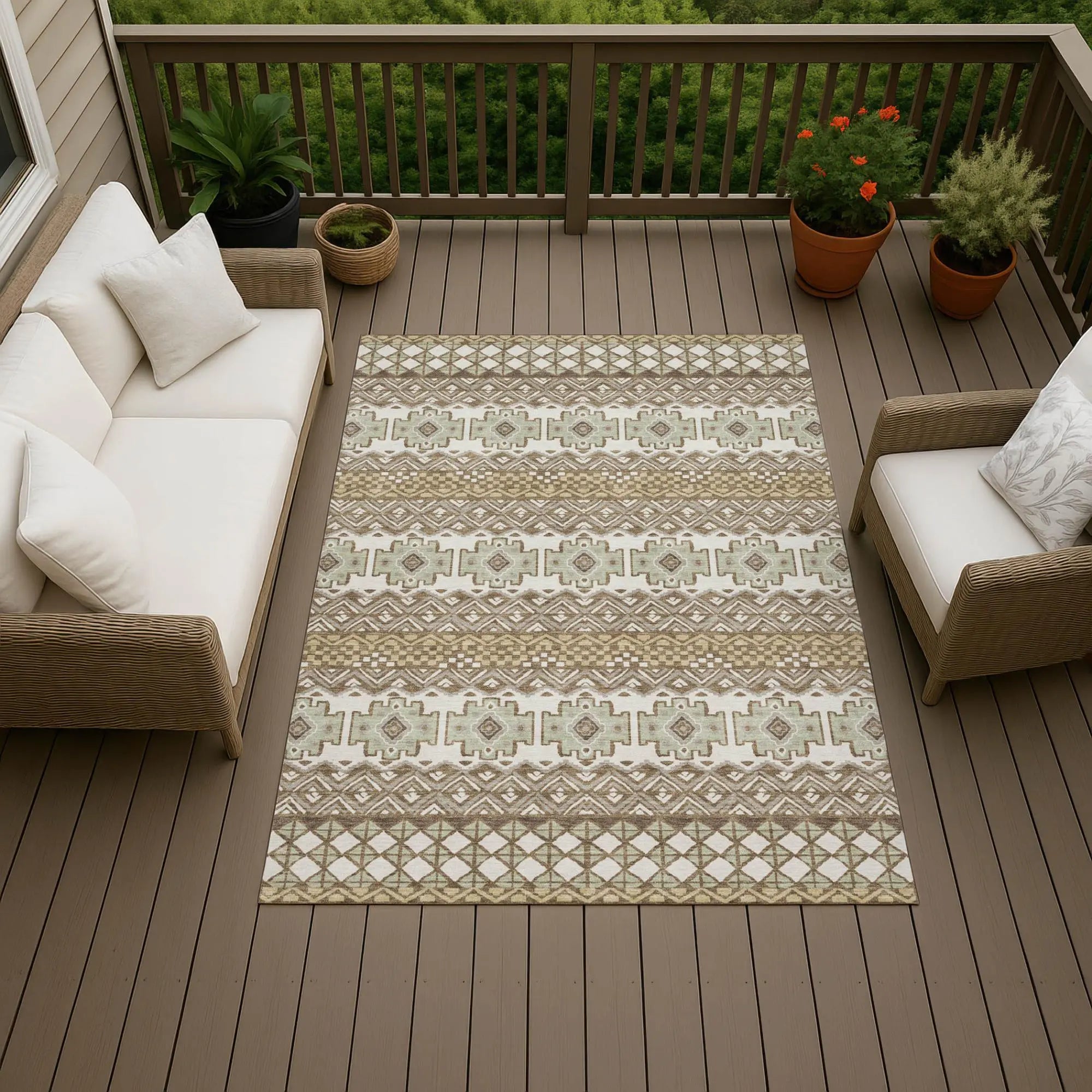 3' X 5' Brown And Khaki Striped Washable Indoor Outdoor Area Rug Homeroots Outdoor