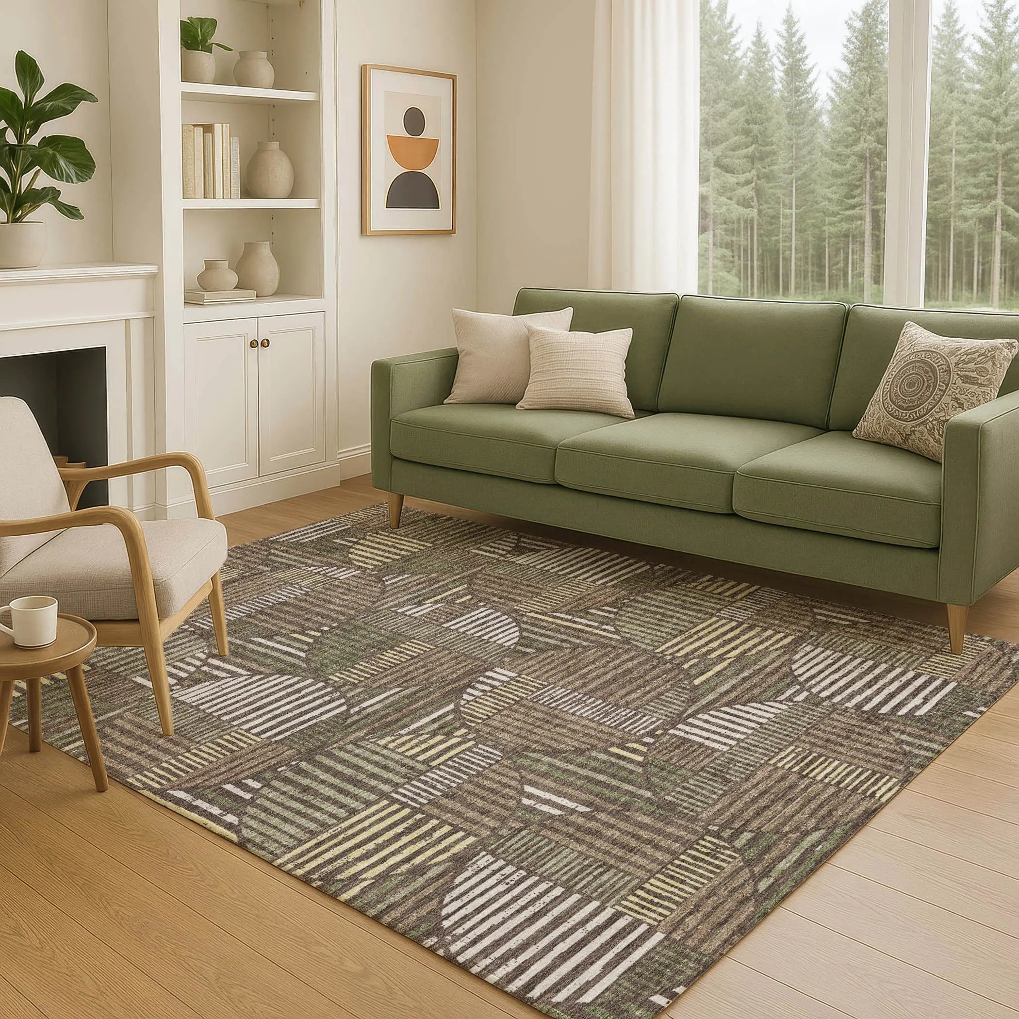 3' X 5' Brown And Linen Geometric Washable Indoor Outdoor Area Rug Homeroots Outdoor