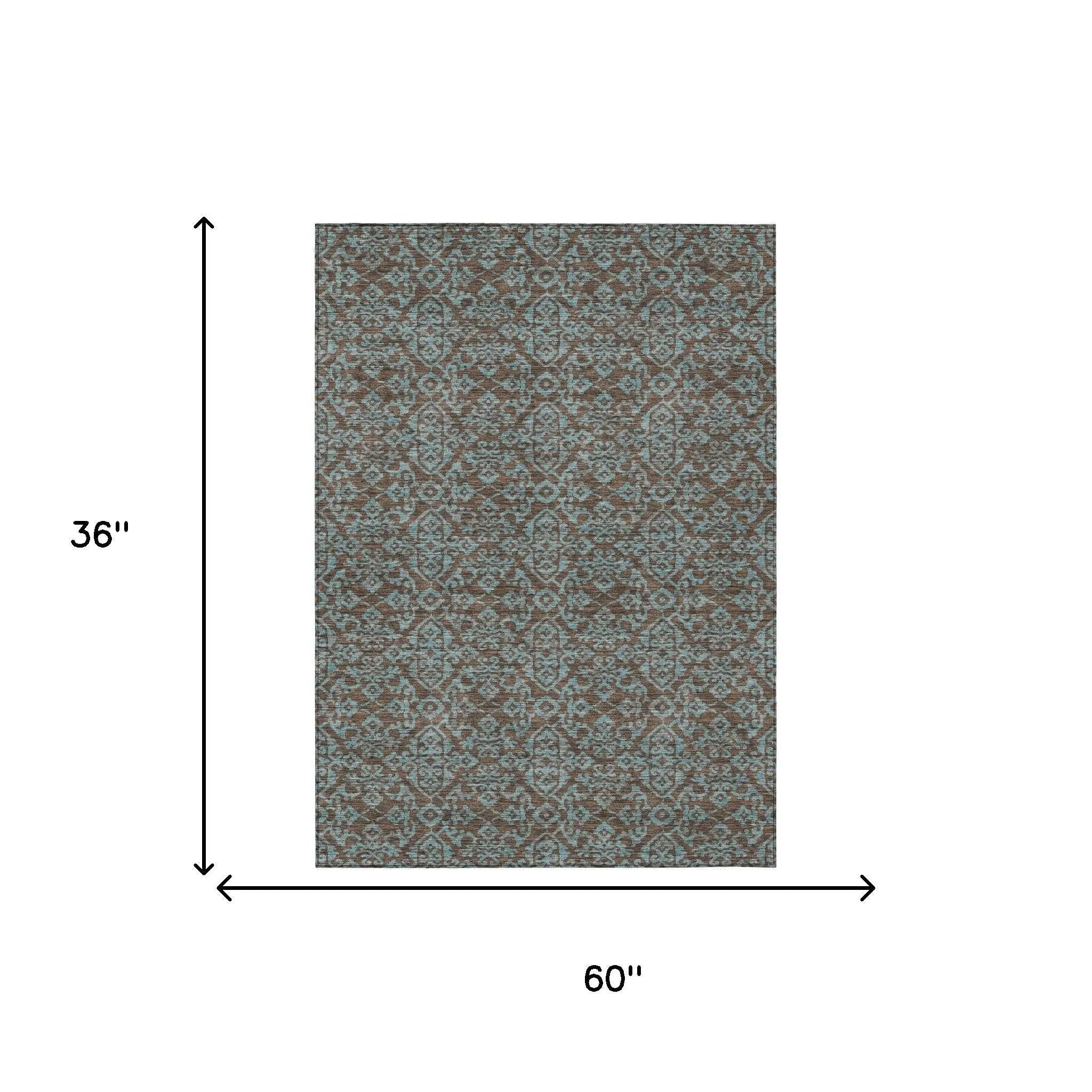 3' X 5' Brown And Linen Oriental Washable Indoor Outdoor Area Rug Homeroots Outdoor