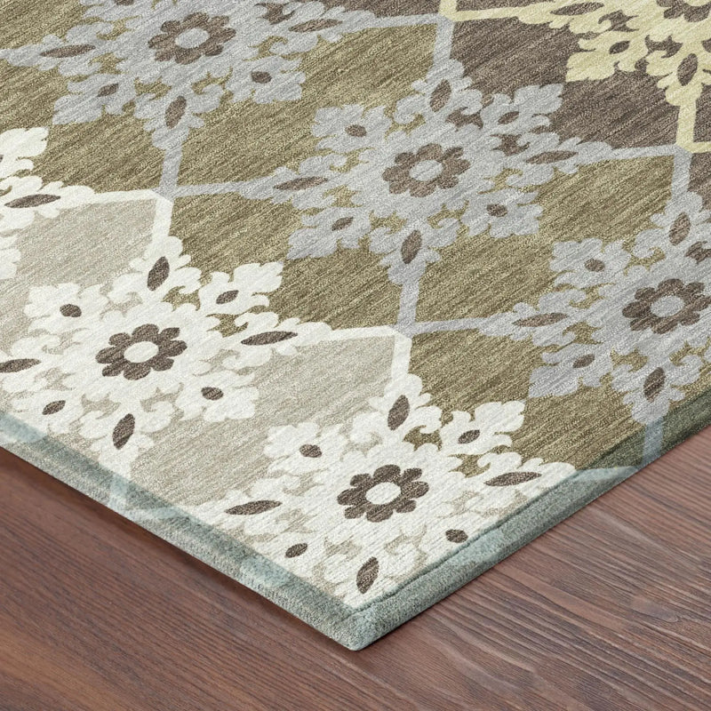 3' X 5' Brown And Pewter Floral Medallion Washable Indoor Outdoor Area Rug Homeroots Outdoor