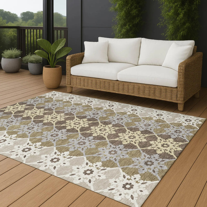 3' X 5' Brown And Pewter Floral Medallion Washable Indoor Outdoor Area Rug Homeroots Outdoor