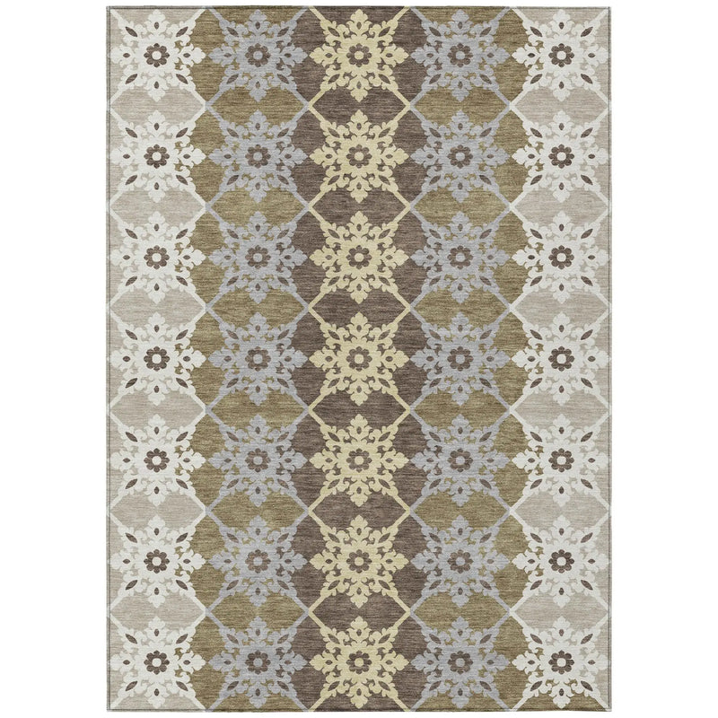 3' X 5' Brown And Pewter Floral Medallion Washable Indoor Outdoor Area Rug Homeroots Outdoor