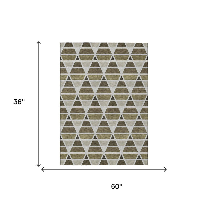 3' X 5' Brown And Pewter Geometric Washable Indoor Outdoor Area Rug Homeroots Outdoor