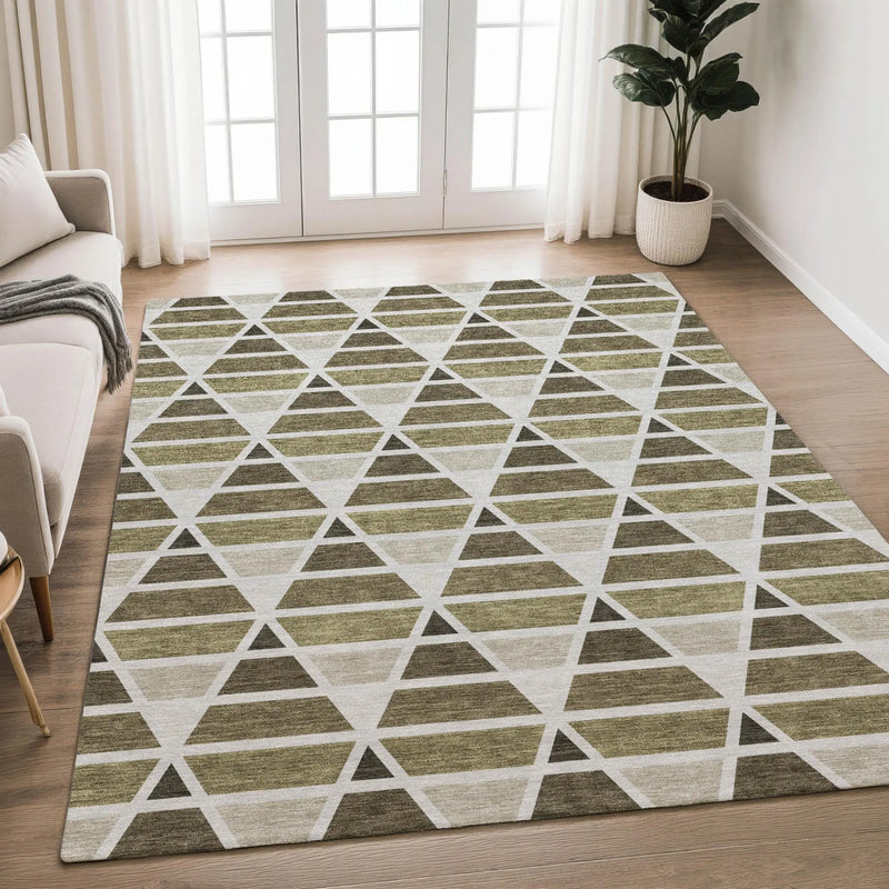 3' X 5' Brown And Pewter Geometric Washable Indoor Outdoor Area Rug Homeroots Outdoor