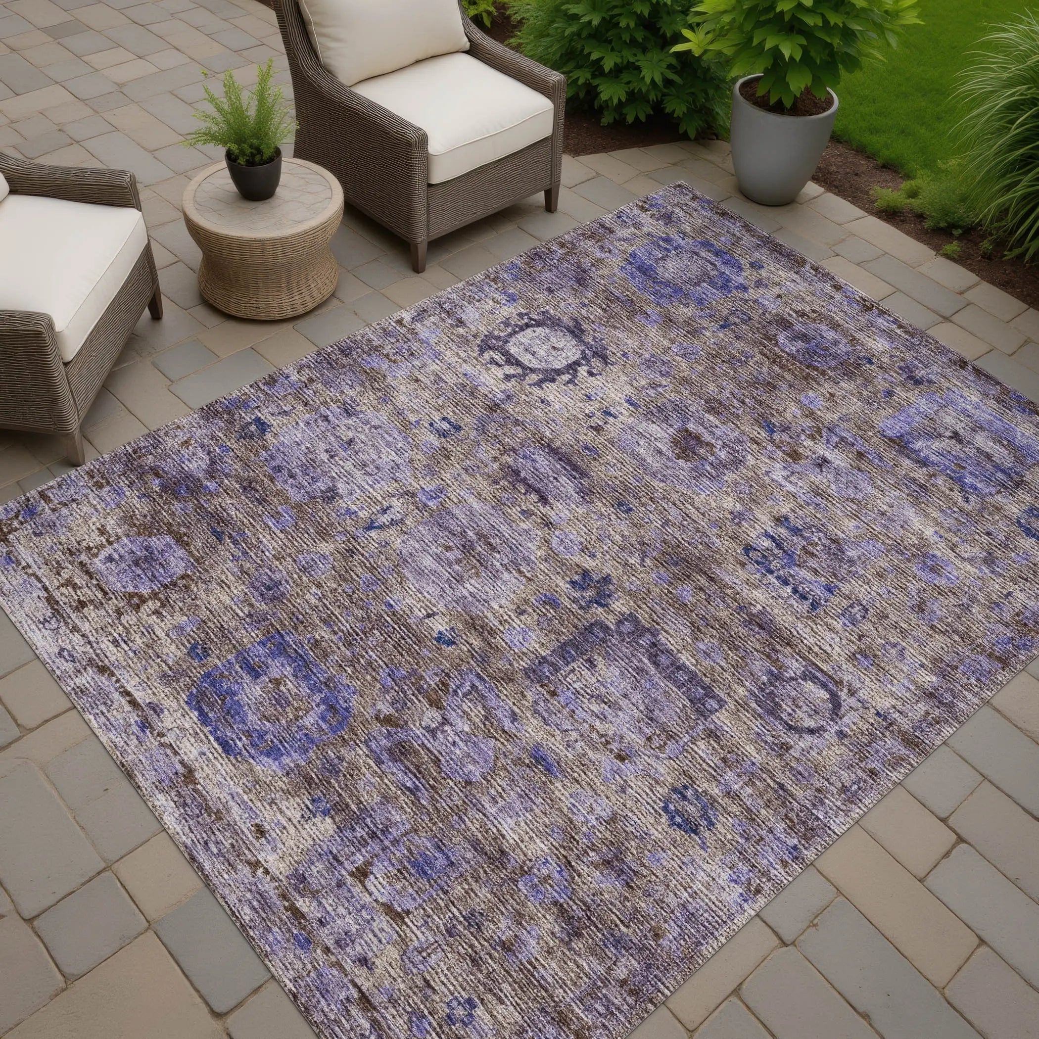 3' X 5' Brown And Plum Abstract Washable Indoor Outdoor Area Rug Homeroots Outdoor