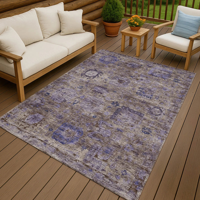 3' X 5' Brown And Plum Abstract Washable Indoor Outdoor Area Rug Homeroots Outdoor