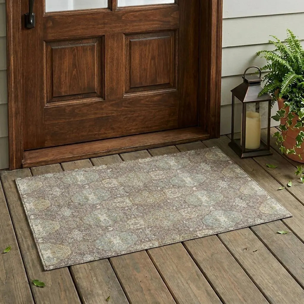 3' X 5' Brown And Sage Floral Washable Indoor Outdoor Area Rug Homeroots Outdoor