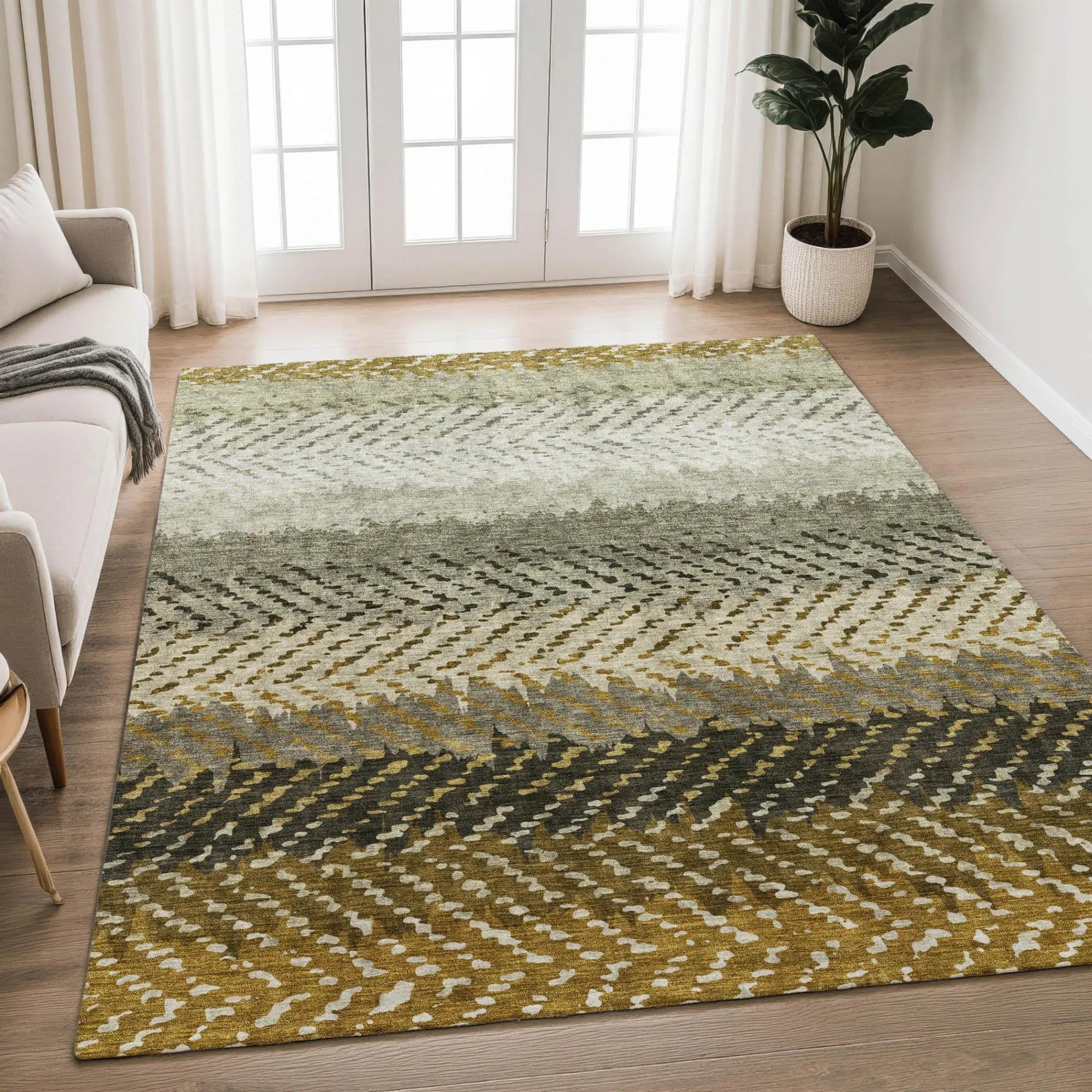 3' X 5' Brown And Sage Striped Washable Indoor Outdoor Area Rug Homeroots Outdoor