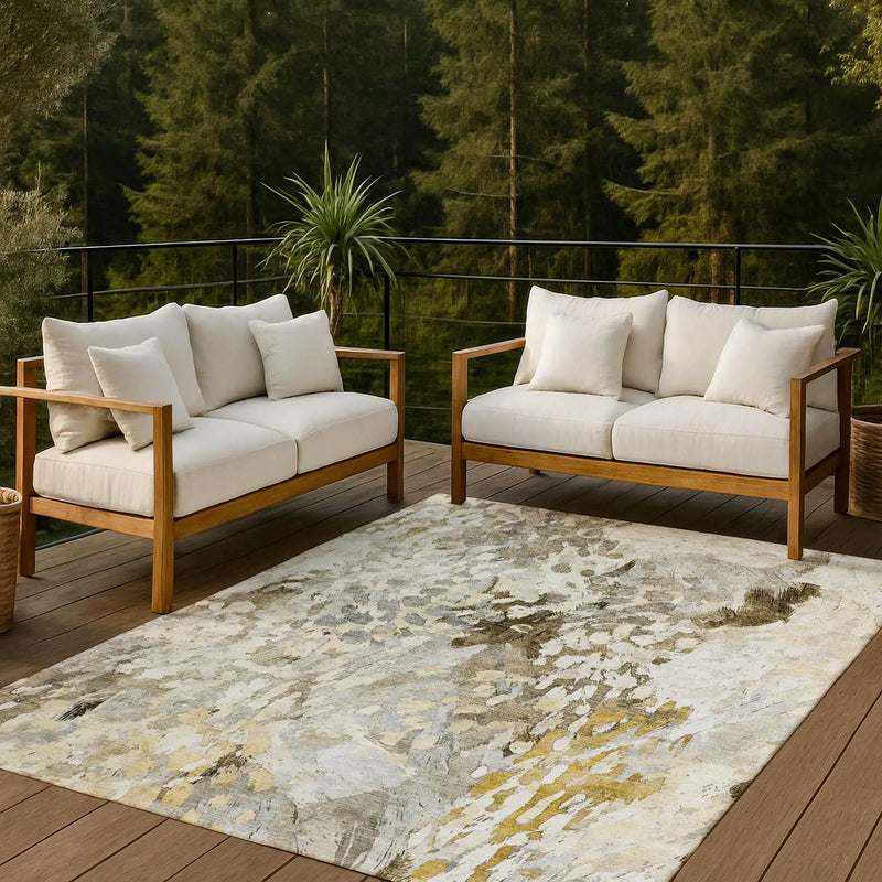3' X 5' Brown And Silver Abstract Washable Indoor Outdoor Area Rug Homeroots Outdoor