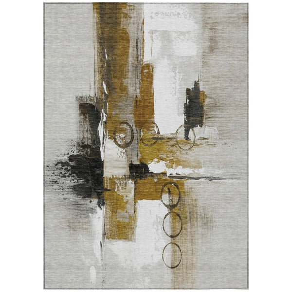 3' X 5' Brown And Silver Abstract Washable Indoor Outdoor Area Rug Homeroots Outdoor