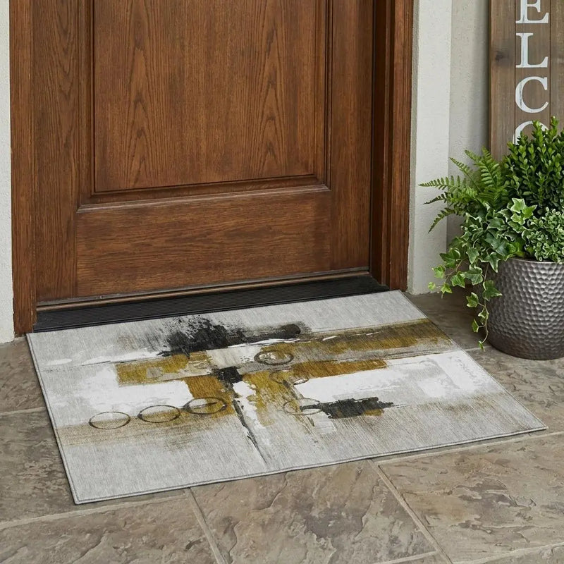 3' X 5' Brown And Silver Abstract Washable Indoor Outdoor Area Rug Homeroots Outdoor