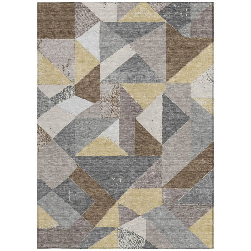 3' X 5' Brown And Silver Geometric Washable Indoor Outdoor Area Rug Homeroots Outdoor