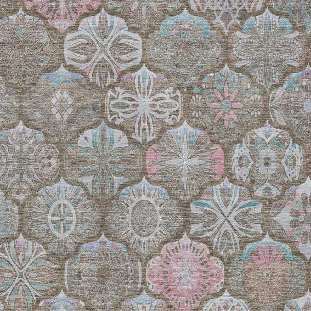 3' X 5' Brown And Silver Ogee Washable Indoor Outdoor Area Rug Homeroots Outdoor