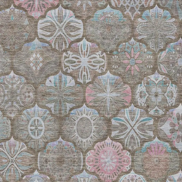 3' X 5' Brown And Silver Ogee Washable Indoor Outdoor Area Rug Homeroots Outdoor