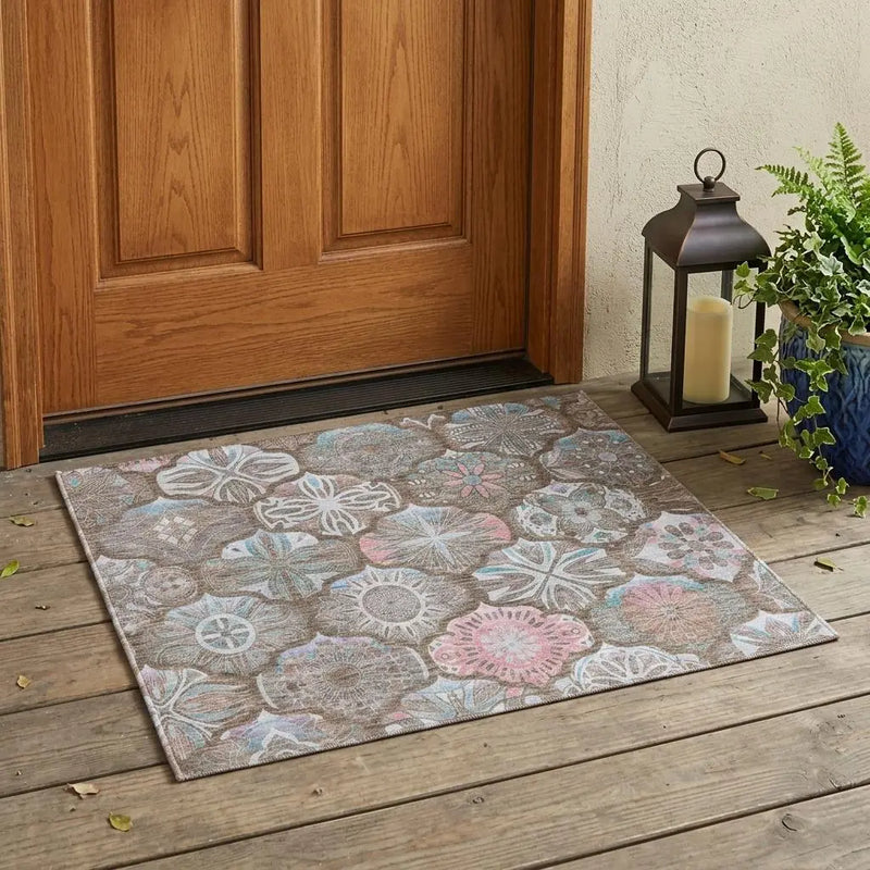 3' X 5' Brown And Silver Ogee Washable Indoor Outdoor Area Rug Homeroots Outdoor