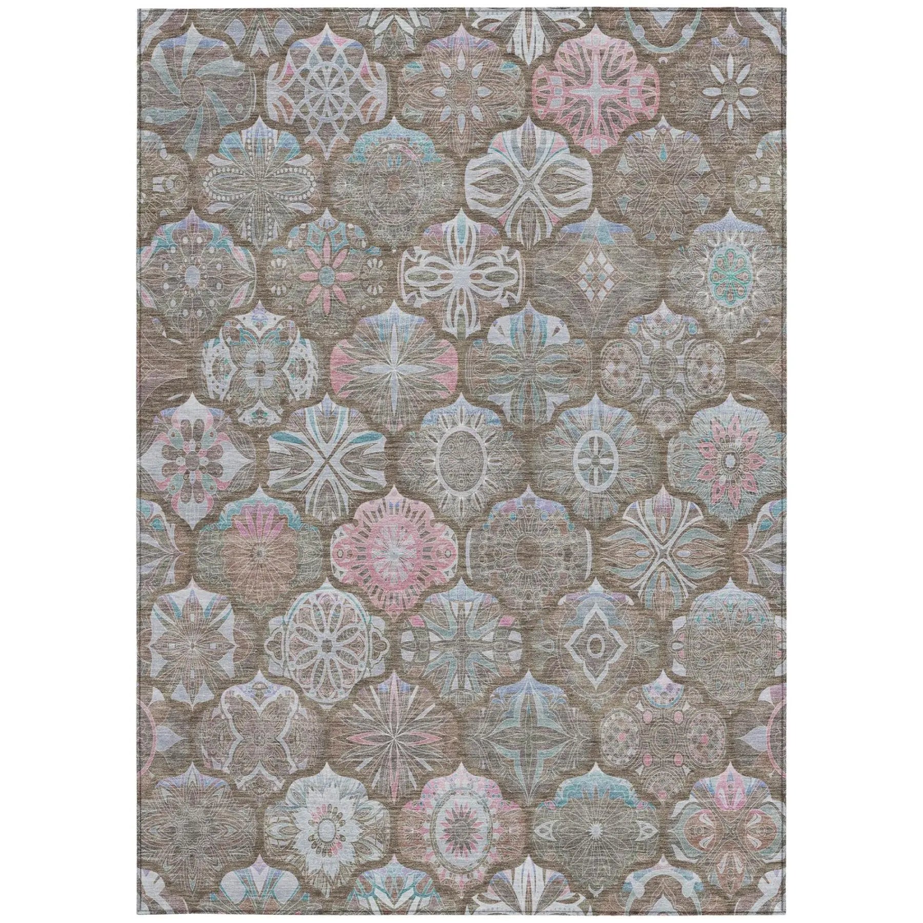 3' X 5' Brown And Silver Ogee Washable Indoor Outdoor Area Rug Homeroots Outdoor