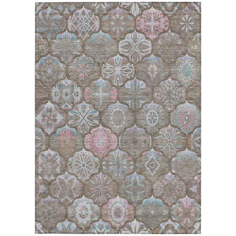 3' X 5' Brown And Silver Ogee Washable Indoor Outdoor Area Rug Homeroots Outdoor