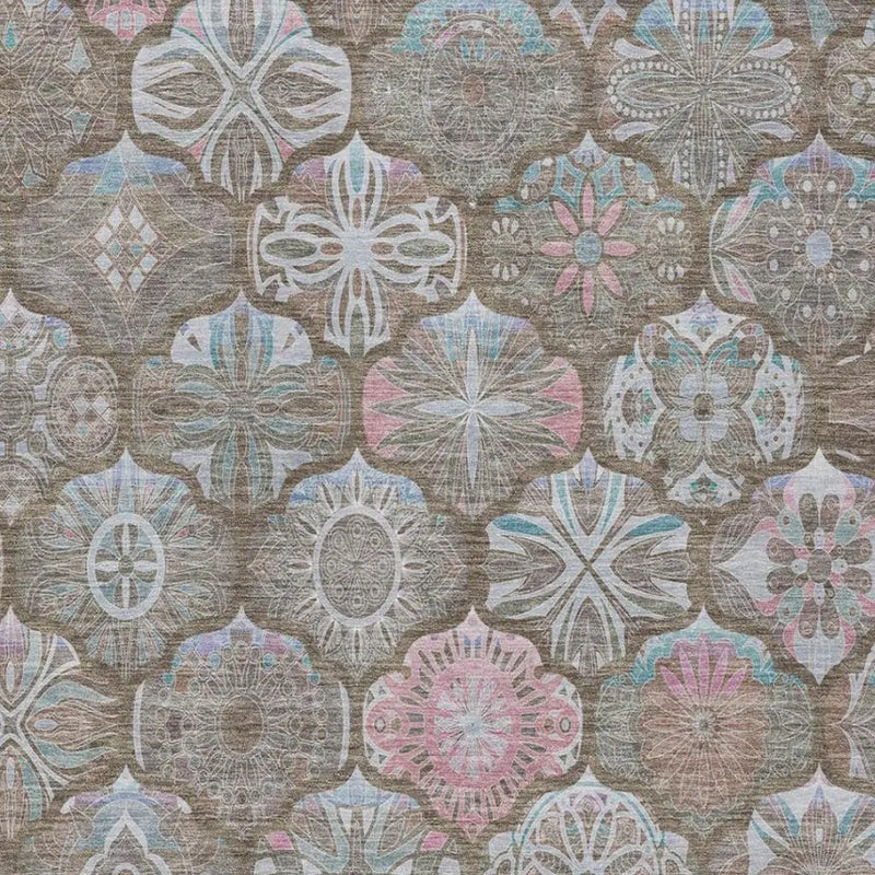 3' X 5' Brown And Silver Ogee Washable Indoor Outdoor Area Rug Homeroots Outdoor
